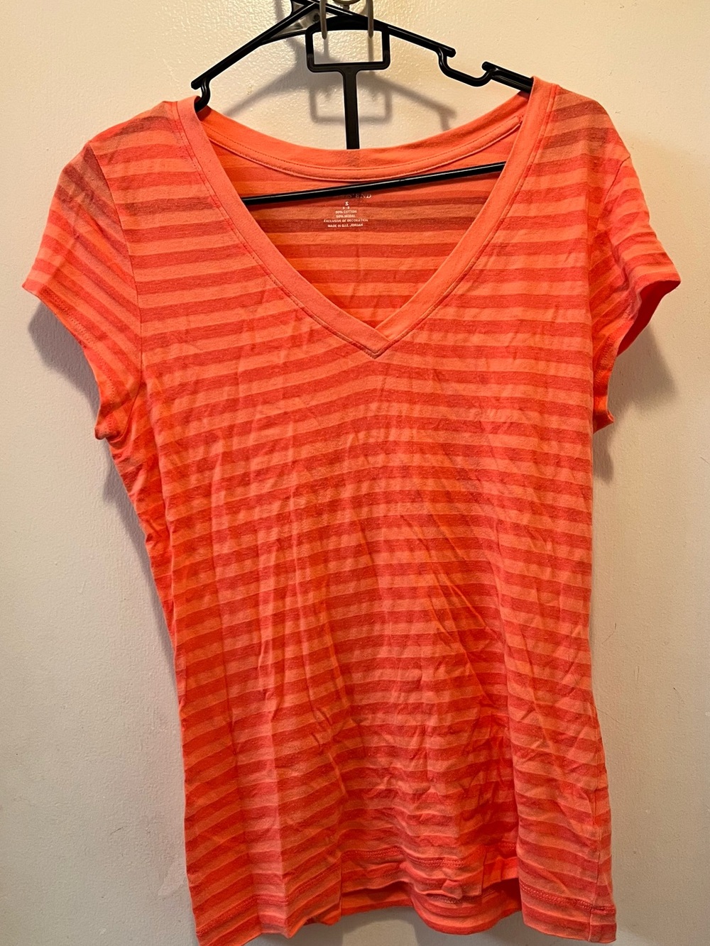 Lands' End Women's V-Neck Striped Tee in Coral and Pink